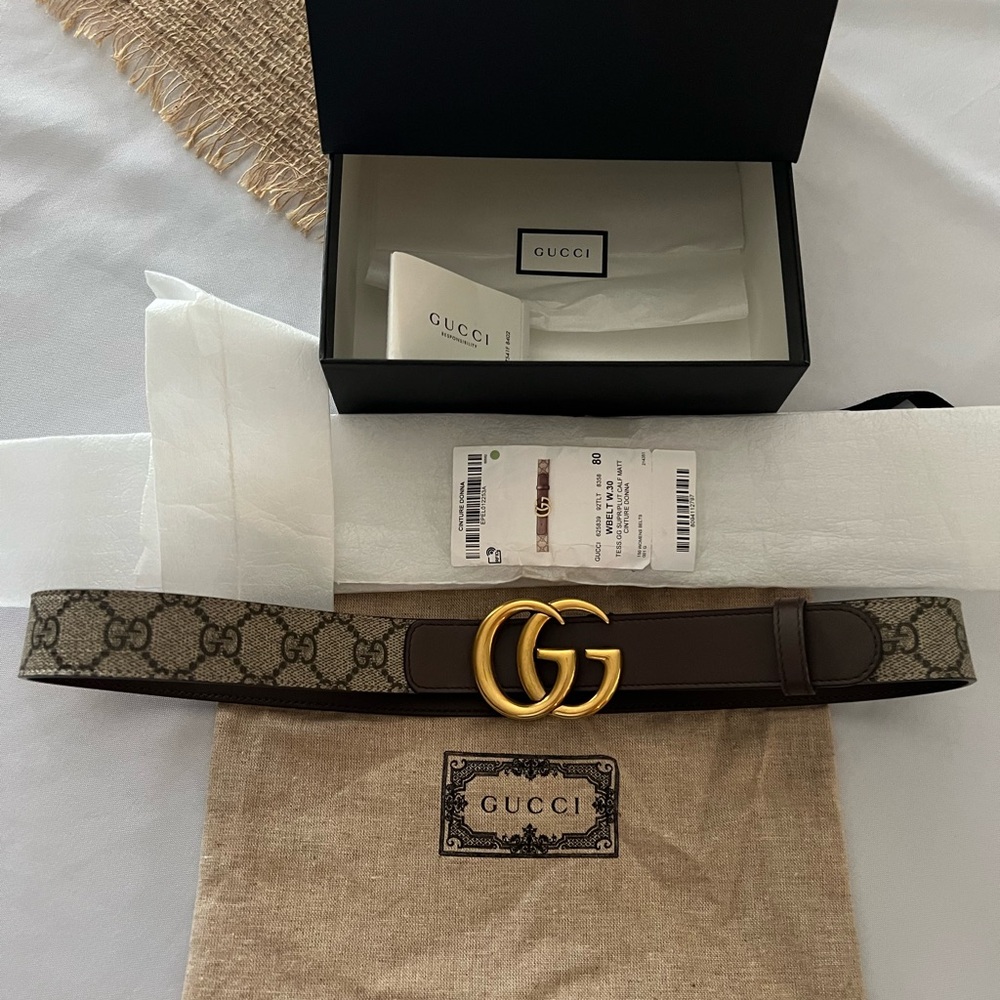 Gucci brown leather double G size 80 belt